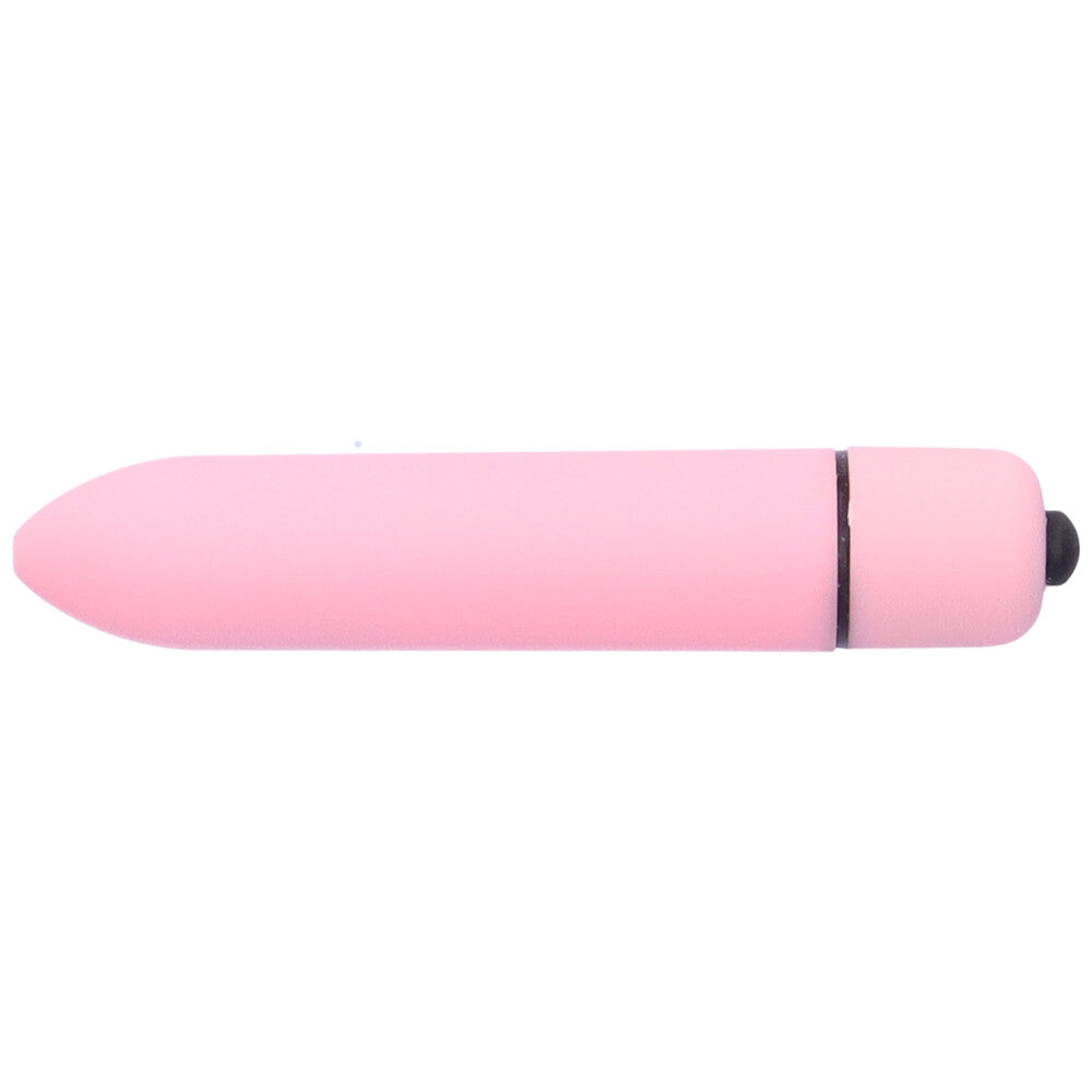 Bird's eye view of pink multi-speed bullet vibe with a tapered tip.