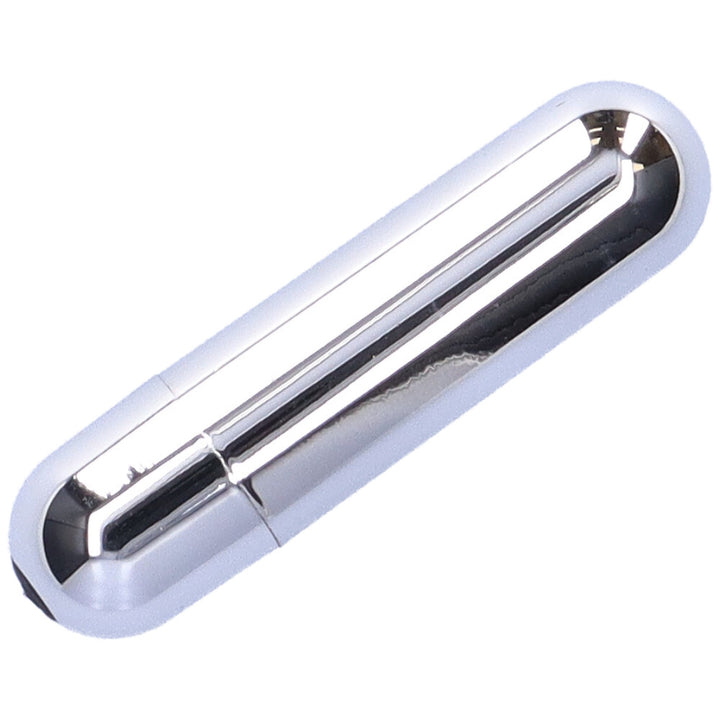 Bird's eye view of silver Rechargeable Multi-speed Bullet Vibe on the backside.