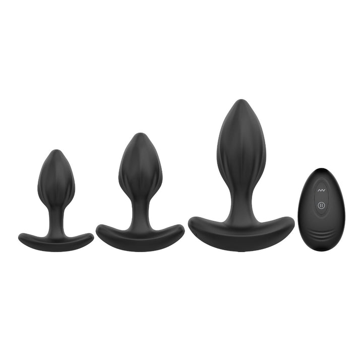 Small, medium, large and remote silicone black butt plug