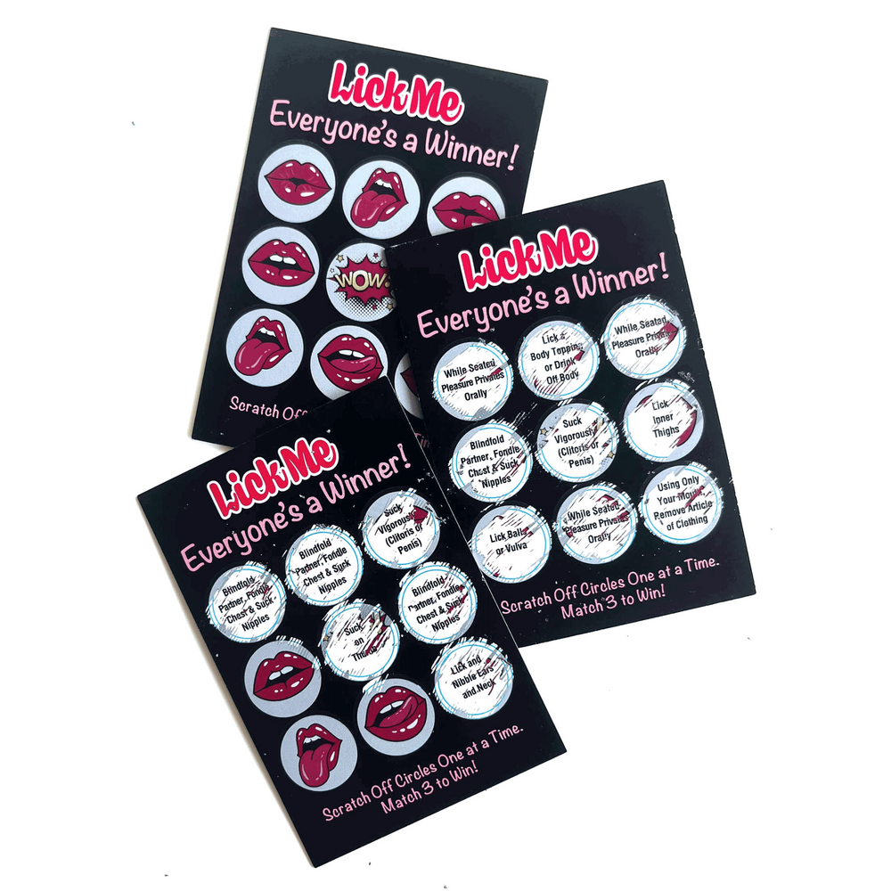 backside of 3 scratch offs from Lick Me Lotto – Scratch Ticket Oral Sex Game for Lovers