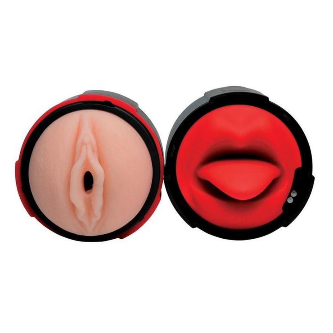 LoveBotz Flicking Tongue Masturbator - Red image shows the entrance into the toy and then the tongue inside of the toy.