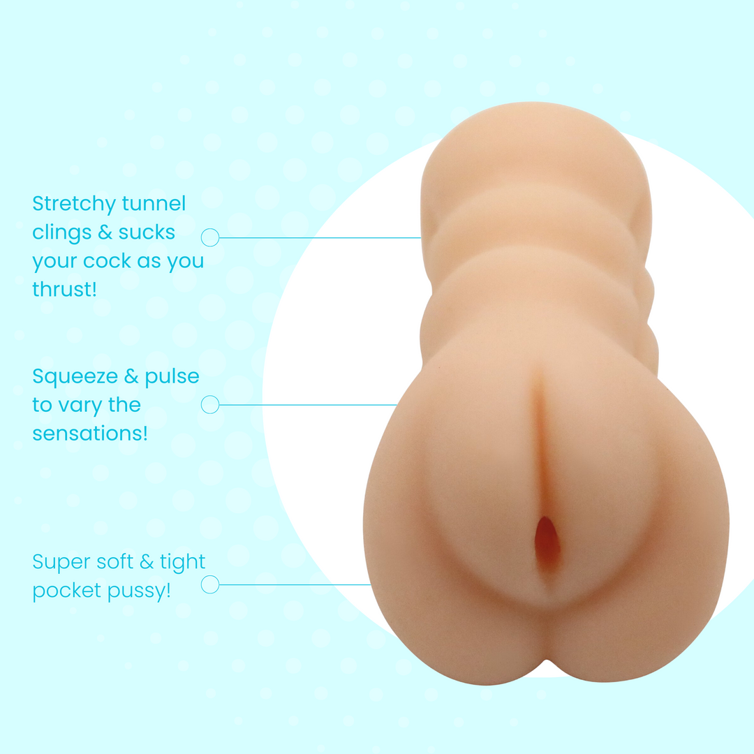 Stretchy tunnel, squeeze & pulse for different sensations, soft & tight