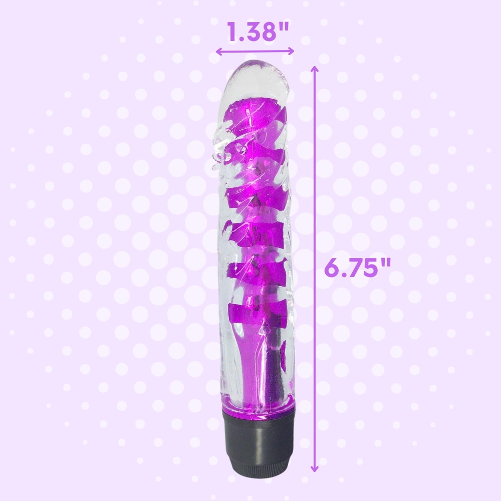 Jelly dildo is 6.75" in length and 1.38" in diameter.