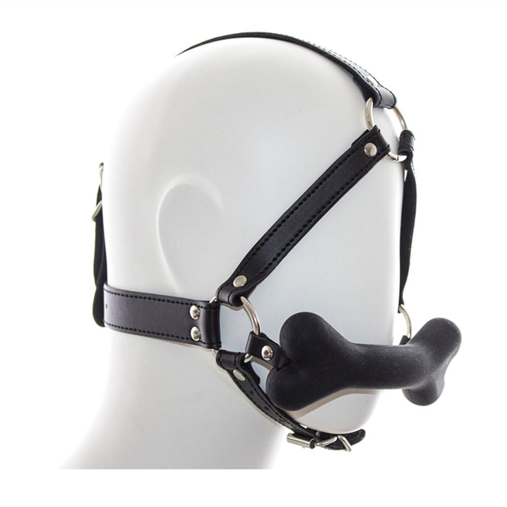 Bone Gag Head Harness black color option from the side.