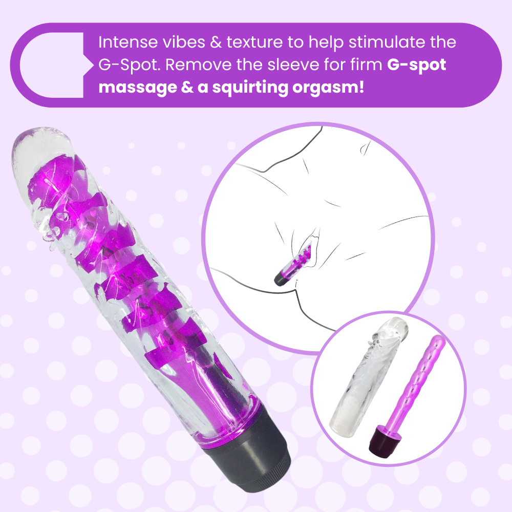 Intense vibes & texture to help stimulate the G-Spot. Remove the sleeve for firm G-spot massage & a squirting orgasm!