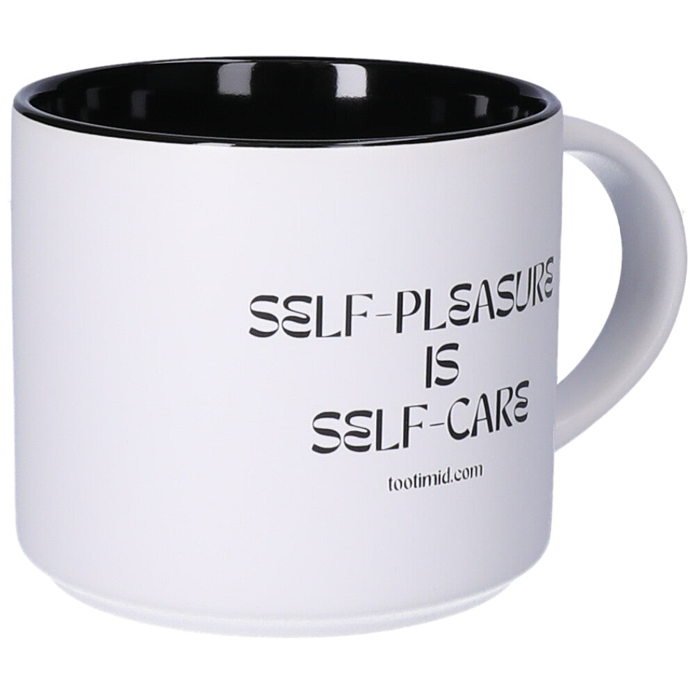White Self-Pleasure is Self-Care Mug facing front left