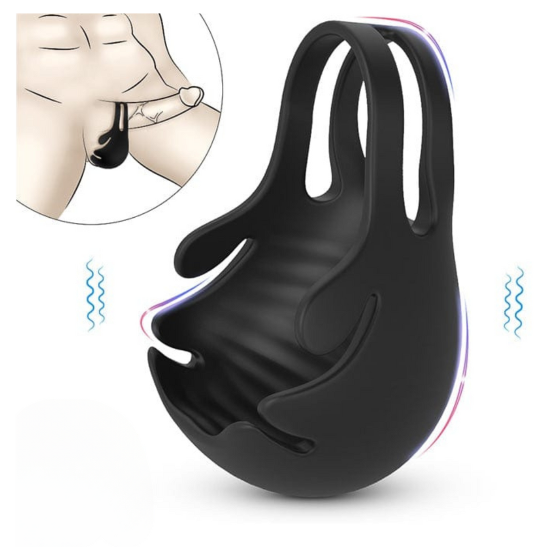 Dual cock ring and ball vibrator with remote and demonstration on how to wear it.