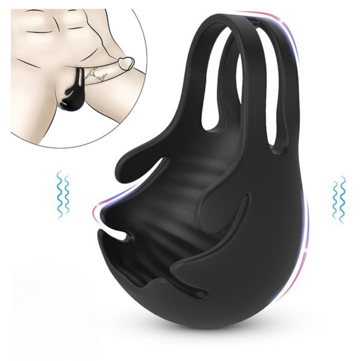 Dual cock ring and ball vibrator with remote and demonstration on how to wear it.