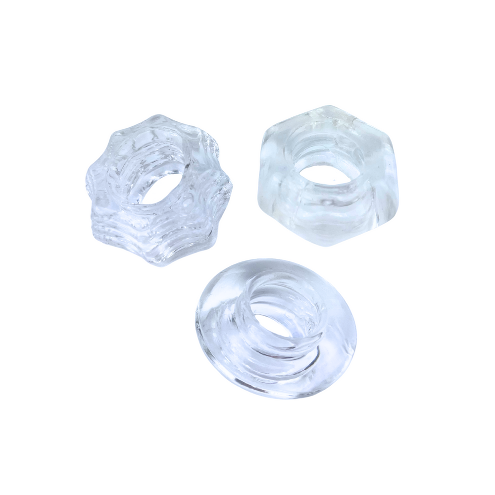 3 clear textured c-rings stackable for men