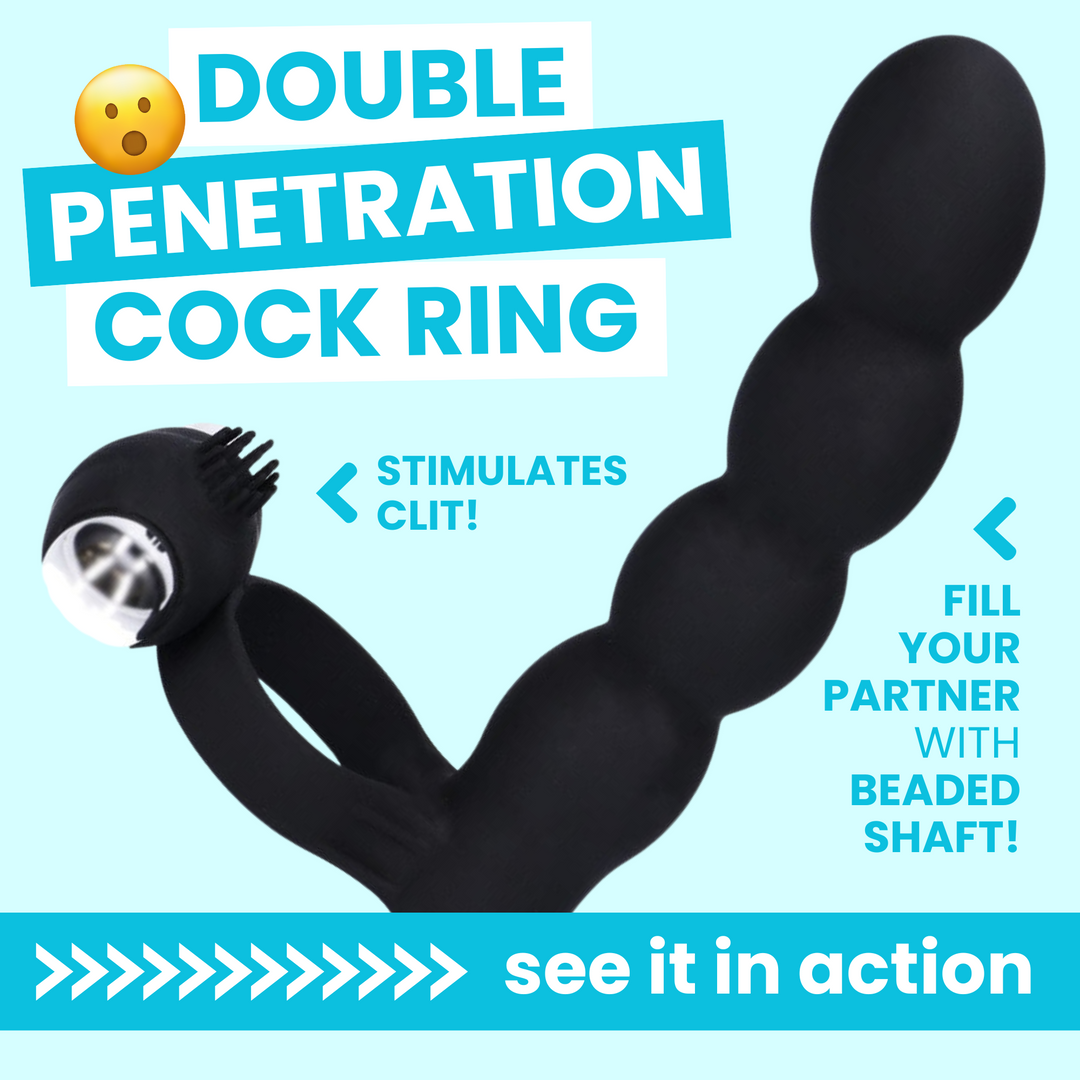 DOUBLE PENETRATION COCK RING STIMULATES CLIT! FILL YOUR PARTNER WITH BEADED SHAFT! see it in action