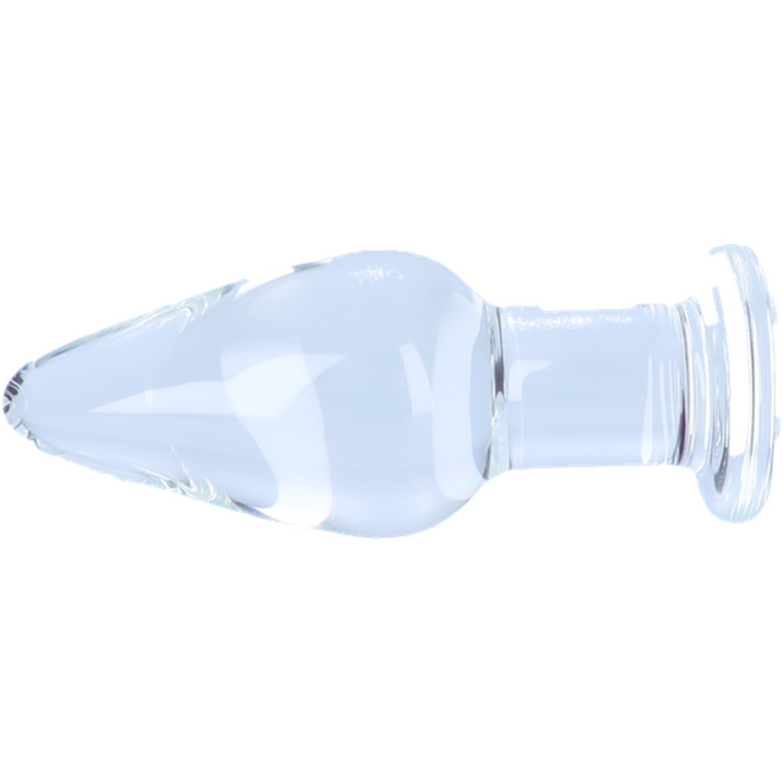 side view of tapered clear glass anal plug