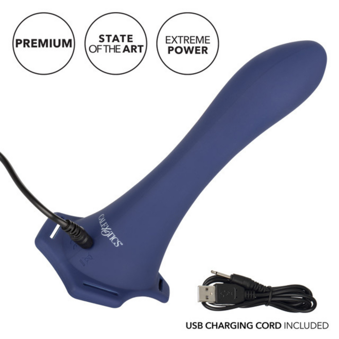 Her Royal Harness ME2 Thumper Strap-On with Silicone Rechargeable Dildo image showing where the charger plugs into the toy.