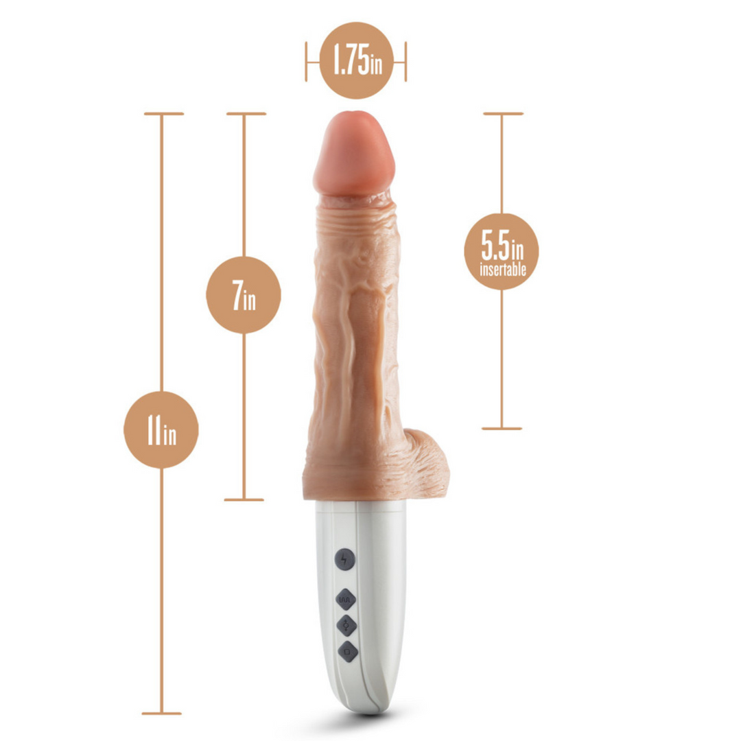 Dr. Hammer Rechargeable Thrusting Dildo with Handle and Remote Control image showing the measurements of the item.