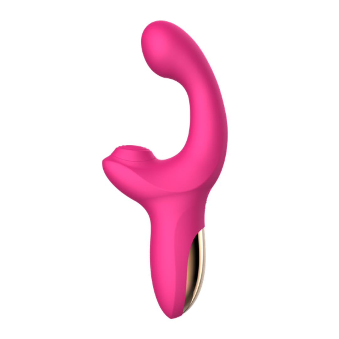 side view of pink dual action thumping and tapping vibrators