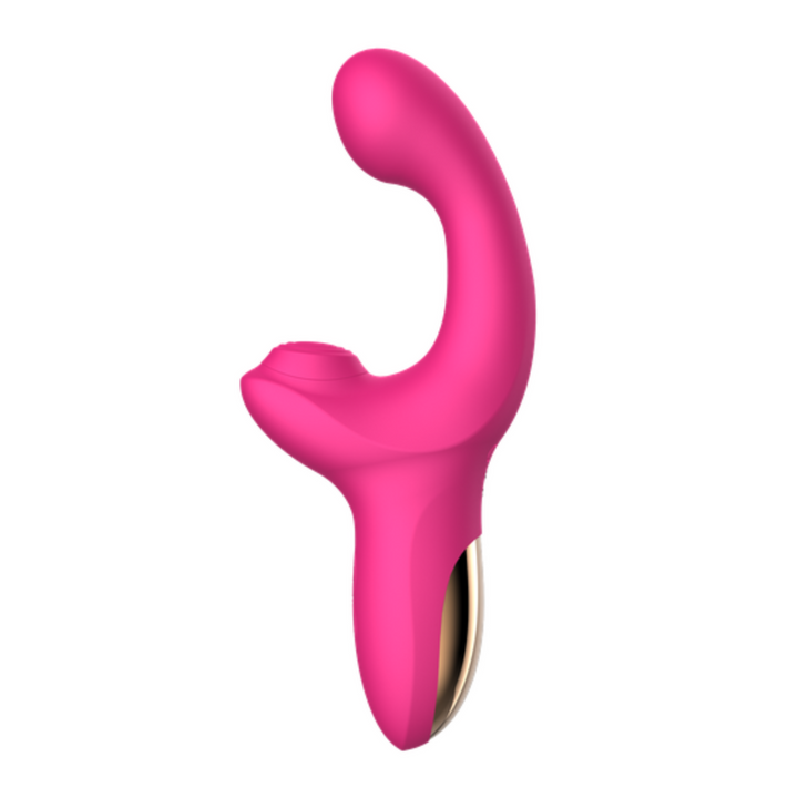side view of pink dual action thumping and tapping vibrators