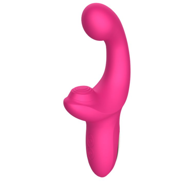 action view of pink dual action thumping and tapping vibrators