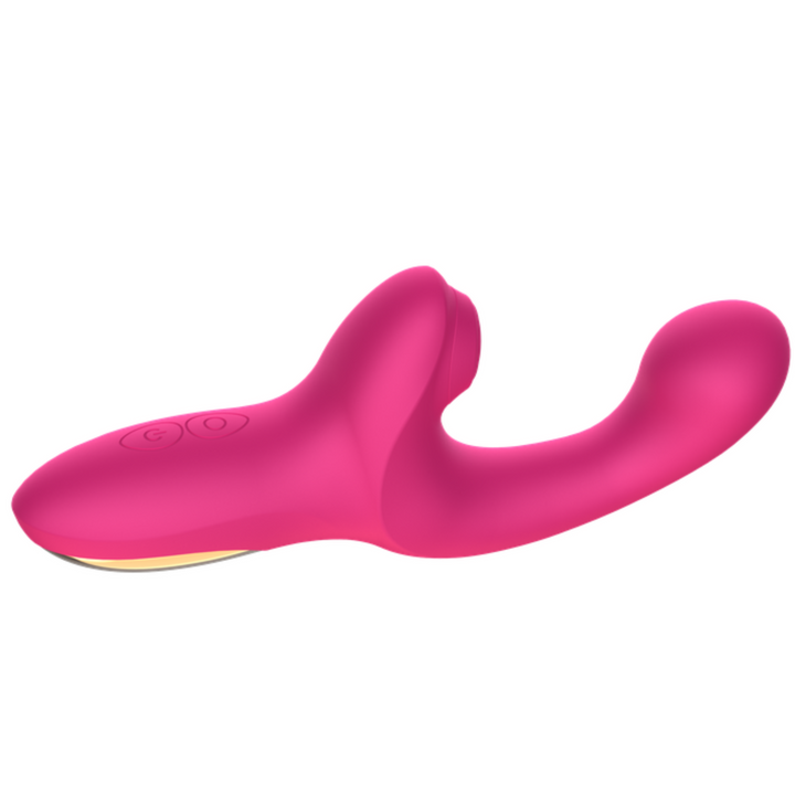 side view of pink dual action thumping and tapping vibrators