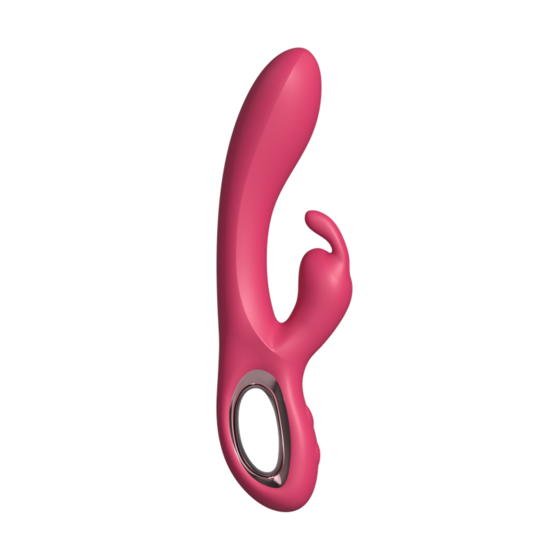 Red Rose Silicone Rabbit Vibrator side view of the toy.