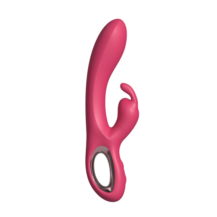 Red Rose Silicone Rabbit Vibrator side view of the toy.