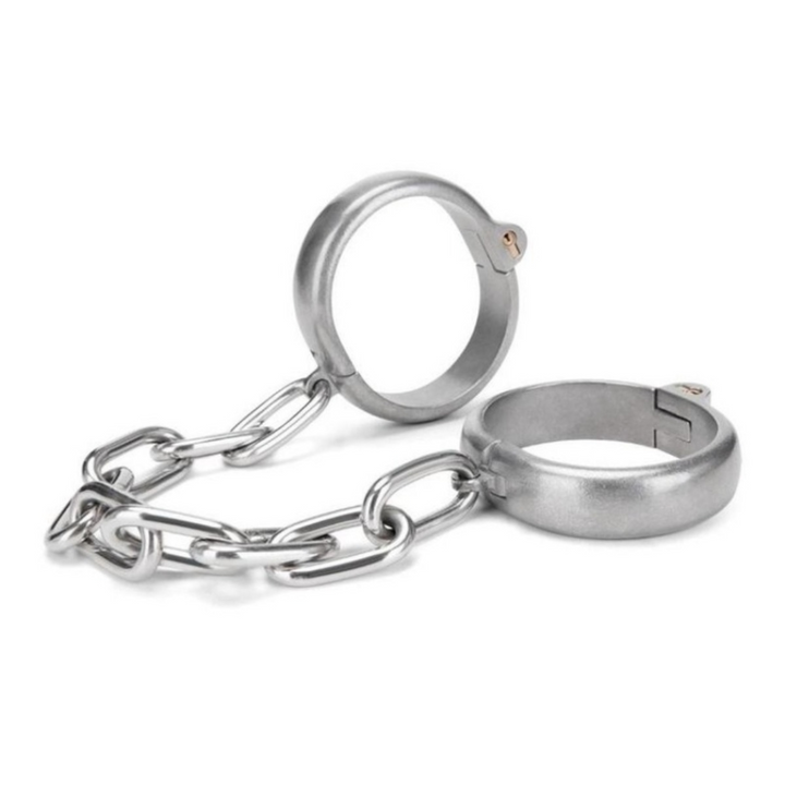 Prowler RED Heavy Duty Metal Handcuffs - Stainless Steel image of cuffs closed and locked