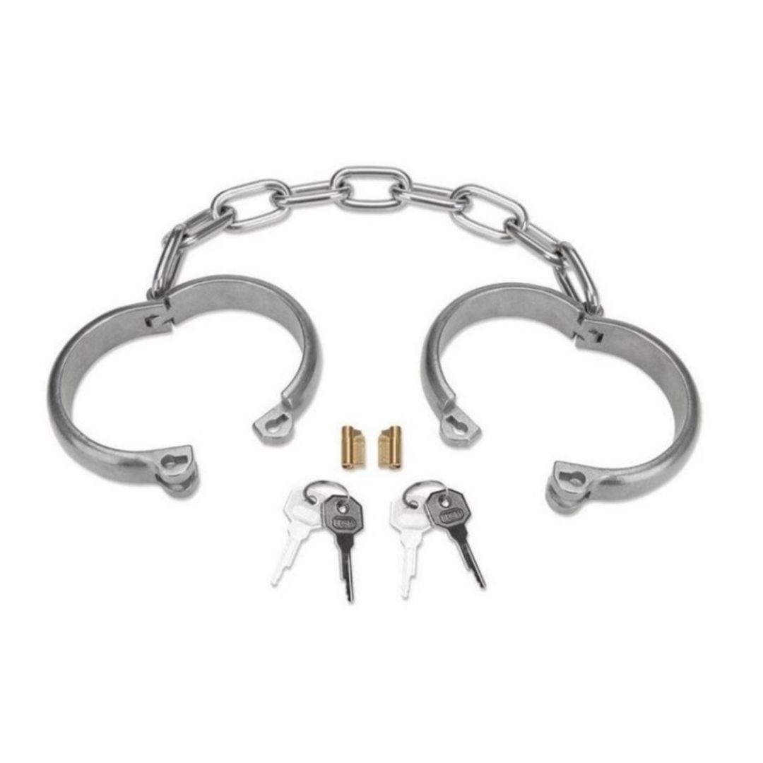 Prowler RED Heavy Duty Metal Handcuffs - Stainless Steel image showing the cuffs open and unlocked