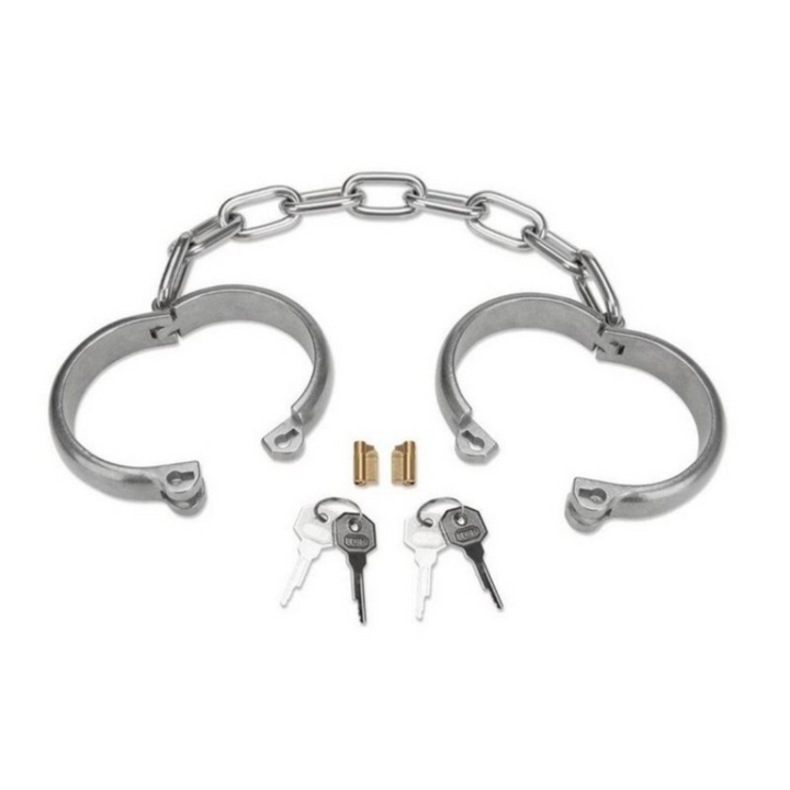 Prowler RED Heavy Duty Metal Handcuffs - Stainless Steel image showing the cuffs open and unlocked