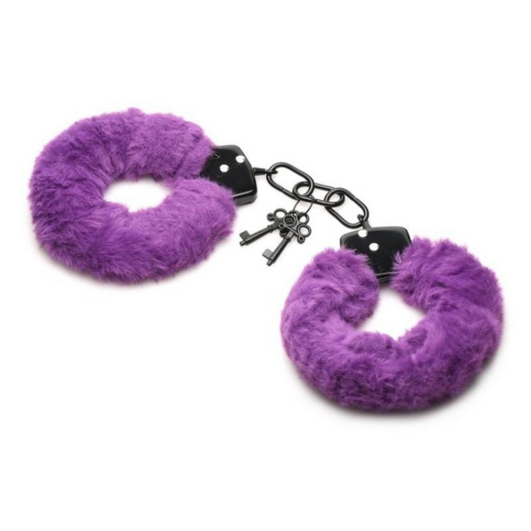Master Series Cuffed in Fur Furry Handcuffs purple color option