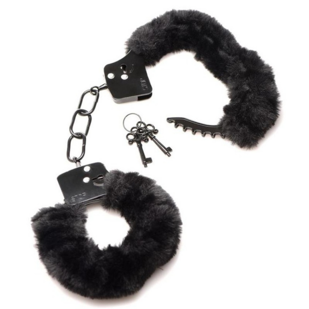 Master Series Cuffed in Fur Furry Handcuffs black color option.