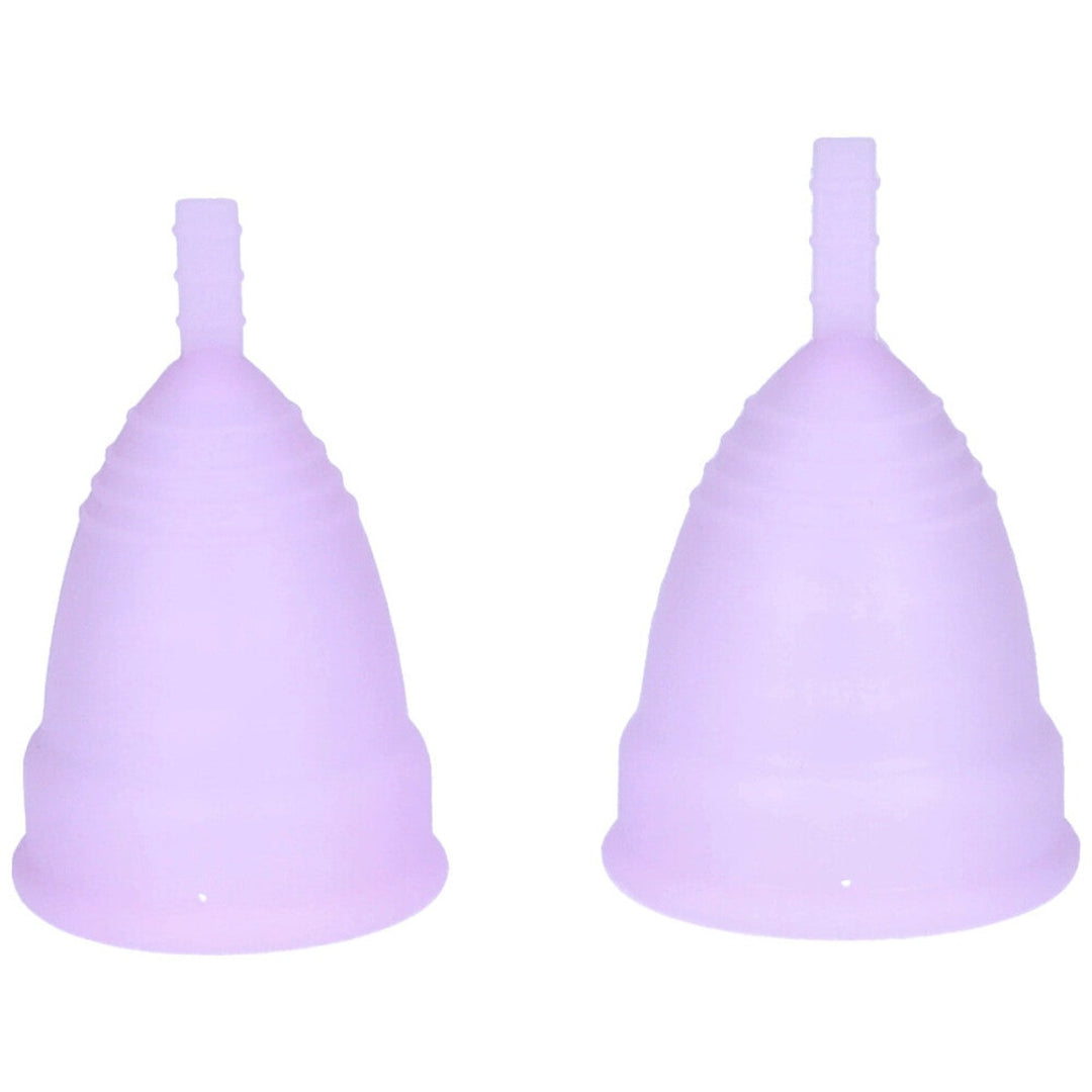 Front view of small and large silicone menstrual cups.
