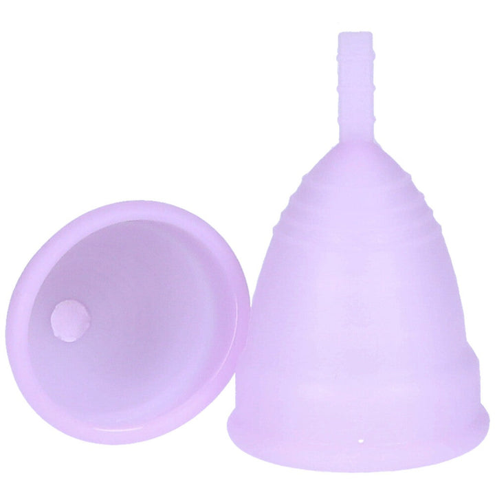 Alternate front view of small and large silicone menstrual cups.