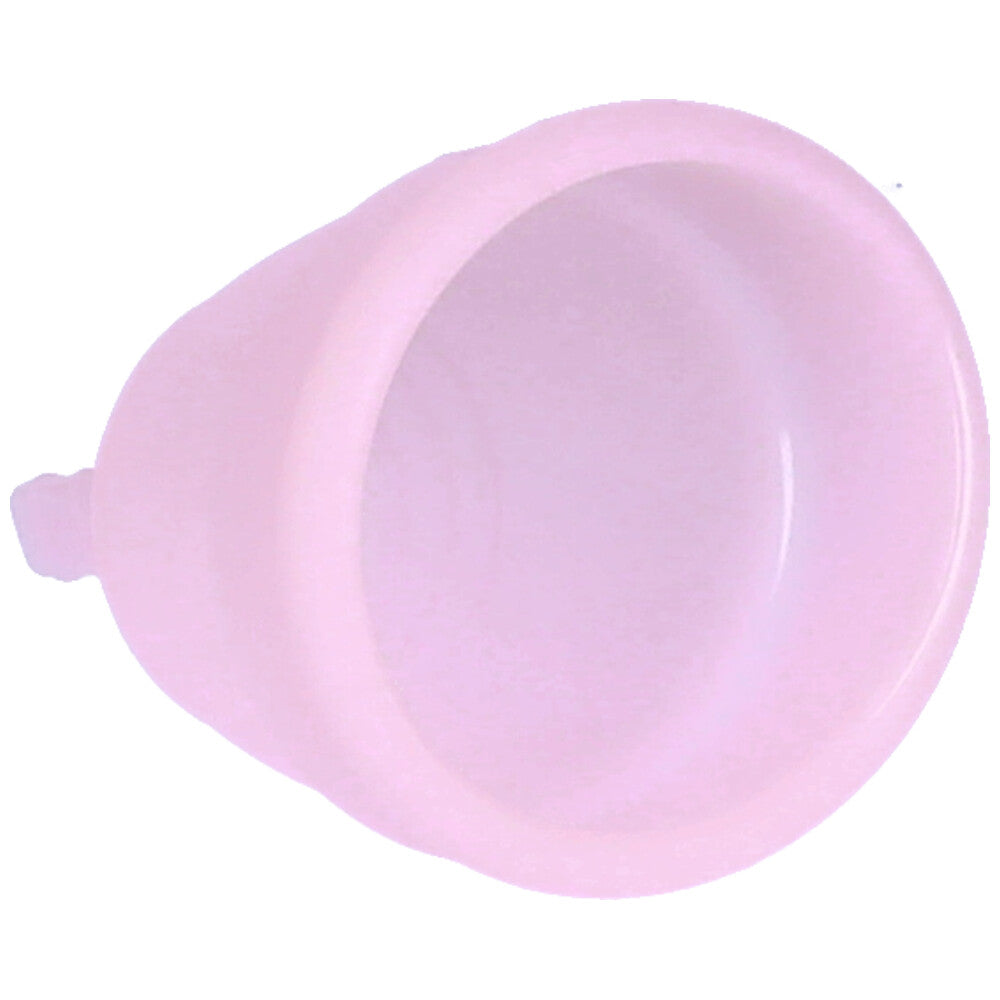 Close-up view of inside of pink menstrual cup.