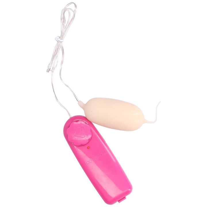 Bird's eye view of Soft feel vibrating bullet with flickering tail and long cord