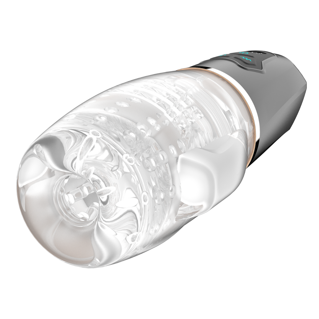 vibrating male masturbator laid front side up facing front left