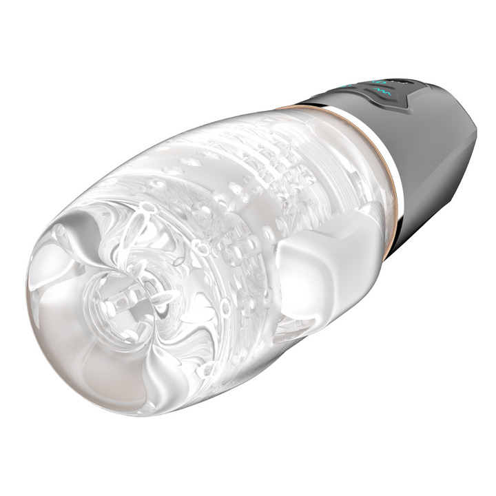 vibrating male masturbator laid front side up facing front left