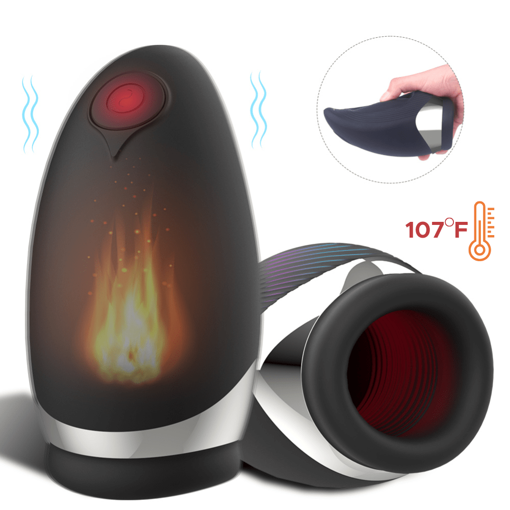 Heated vibrating stroker with view of front and of opening.