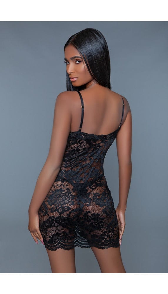 1 pc semi-sheer floral lace bodycon style dress with front zipper and adjustable straps facing back