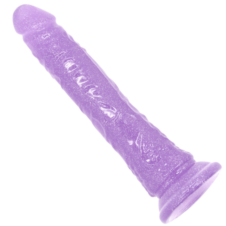 Long realistic penis-shaped glitter dildo for g-spot and anal penetration