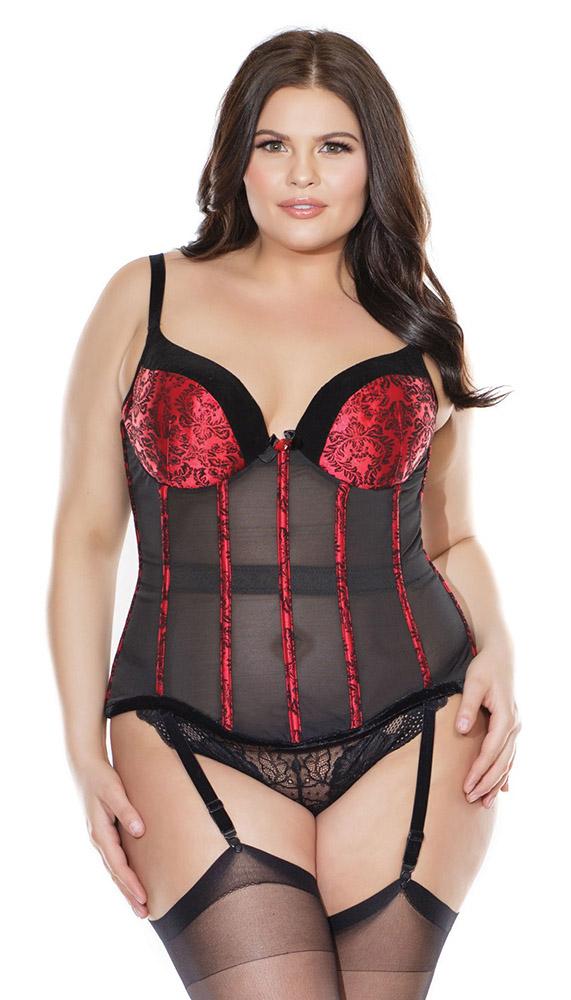 Elegant Push Up Bra Bustier With Sexy Red Floral Detailing - Lingerie