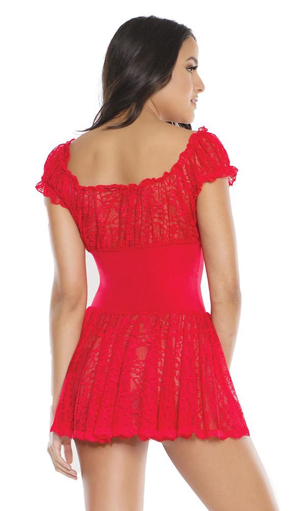 Naughty Red Lace Off The Shoulder Babydoll & G-String Set - Lingerie