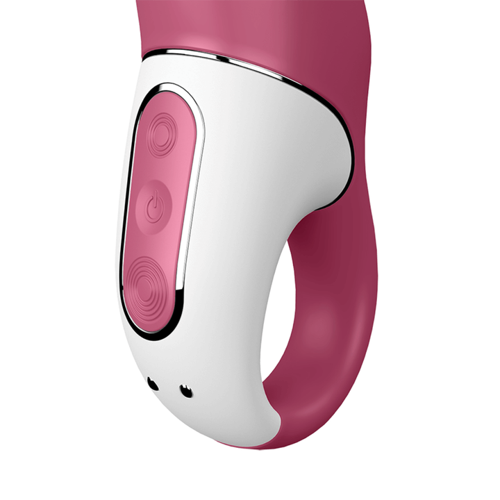 Close up image of the Satisfyer Hippo G-Spot Vibrator showing the magnetic charging connection and intuitive controls.