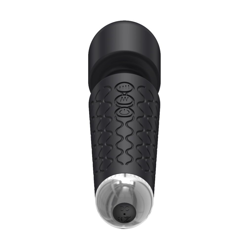 Image fo the wand massager from the bottom where the charging port is located.