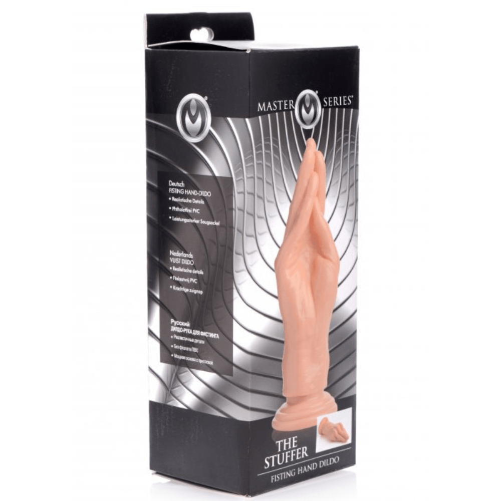 Image displays The Stuffer Fisting Hand Dildo in package.