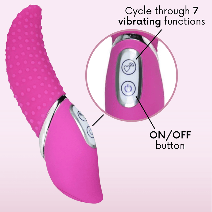 Cycle through 7 vibrating functions. On and off button.