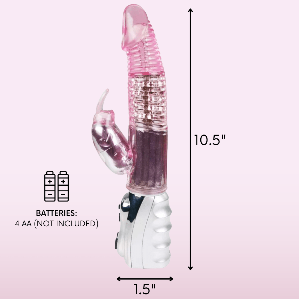 Batteries. 4 AA (not included). 10 inches in length, 1.5 inches in diameter.