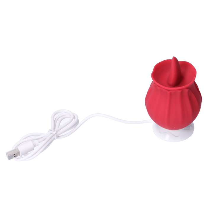 Flickering tongue rose stimulator on magnetic charging USB cable