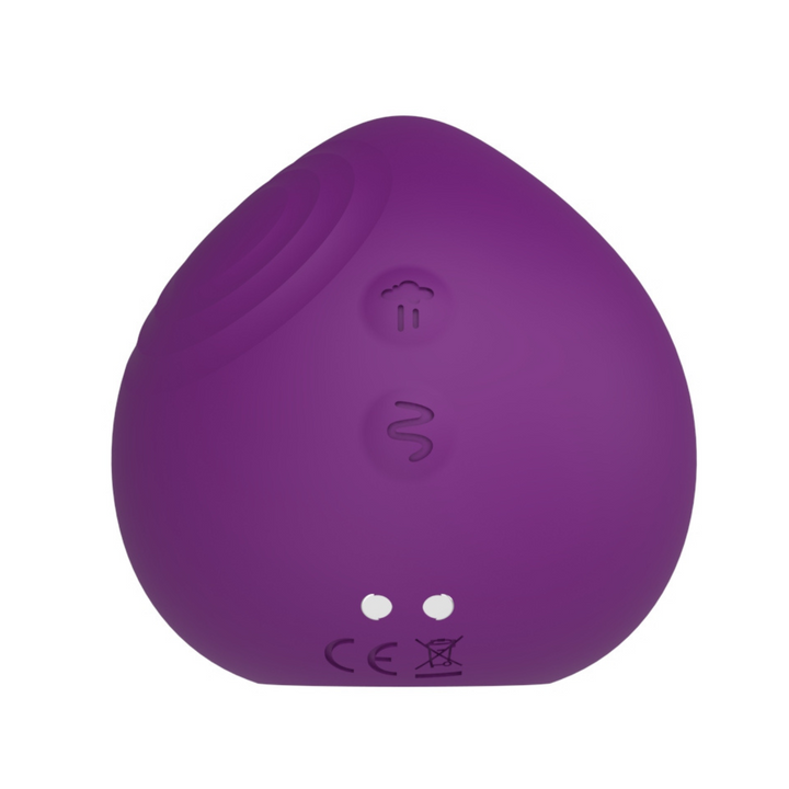 purple suction vibrator facing back showing charging port and controls