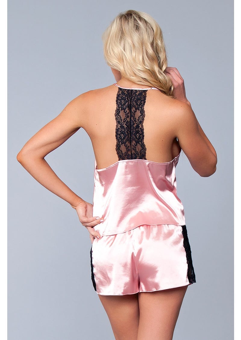 Back view of cami set with vertical strip of lace going down the center of the back.
