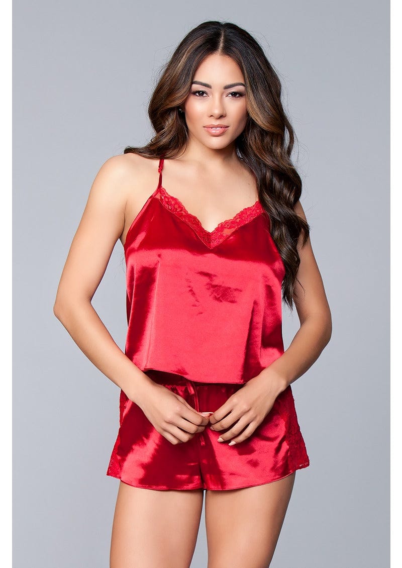 Red cami top and shorts set.