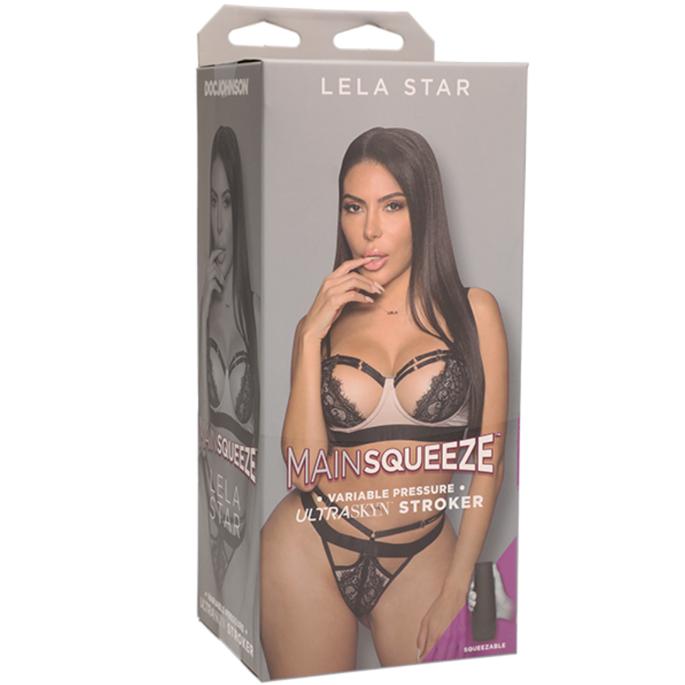Image of the packaging of the masturbator, showing Lela Star. This toy is a must-have if you enjoy intense, life-like pleasure! Thrust this toy in and out of you all day and night!