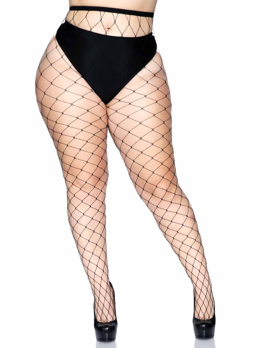 Image of a person wearing the Fence Net Pantyhose in Queen size.